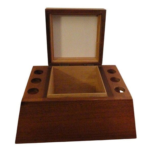 Decatur Mid Century Modern Walnut Wood 6 Pipe Holder Humidor Storage Vintage - Picture 4 of 8